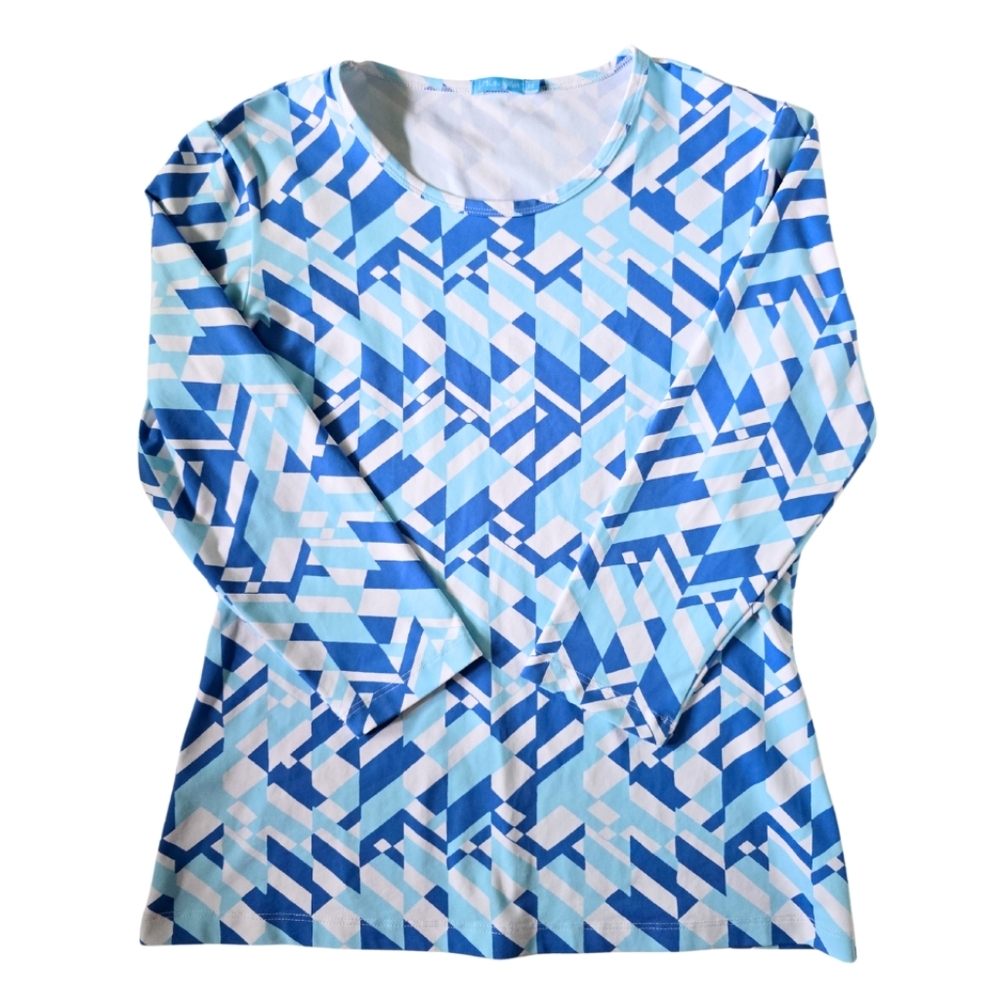J. McLaughlin Catalina Cloth Spandex Geometric Top XS Blue